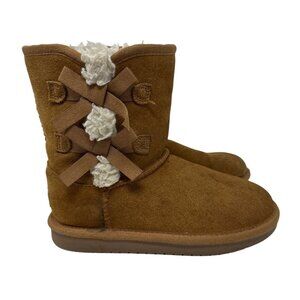 Koolaburra By Ugg Girls Victoria Chestnut Suede Boots With Bow Accents Size 1